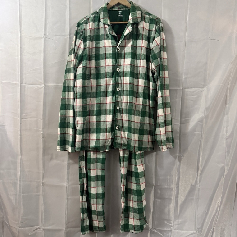 Carters Adult‎ Large 2-Piece Green Plaid Pajamas Set Pjs Flannel Sleep Pants